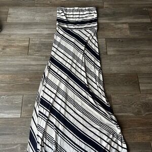 Banana Republic Striped Strapless Maxi Dress Size S Navy White Boho Beach Vacay